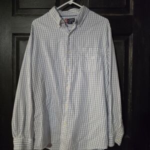 Chaps Button-Down Shirt in White with Blue Windowpane Check
